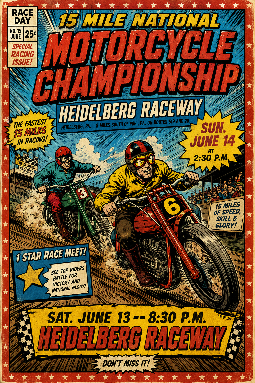 Campeonato Nacional de Motociclismo de 15 Milhas versão comic superhero