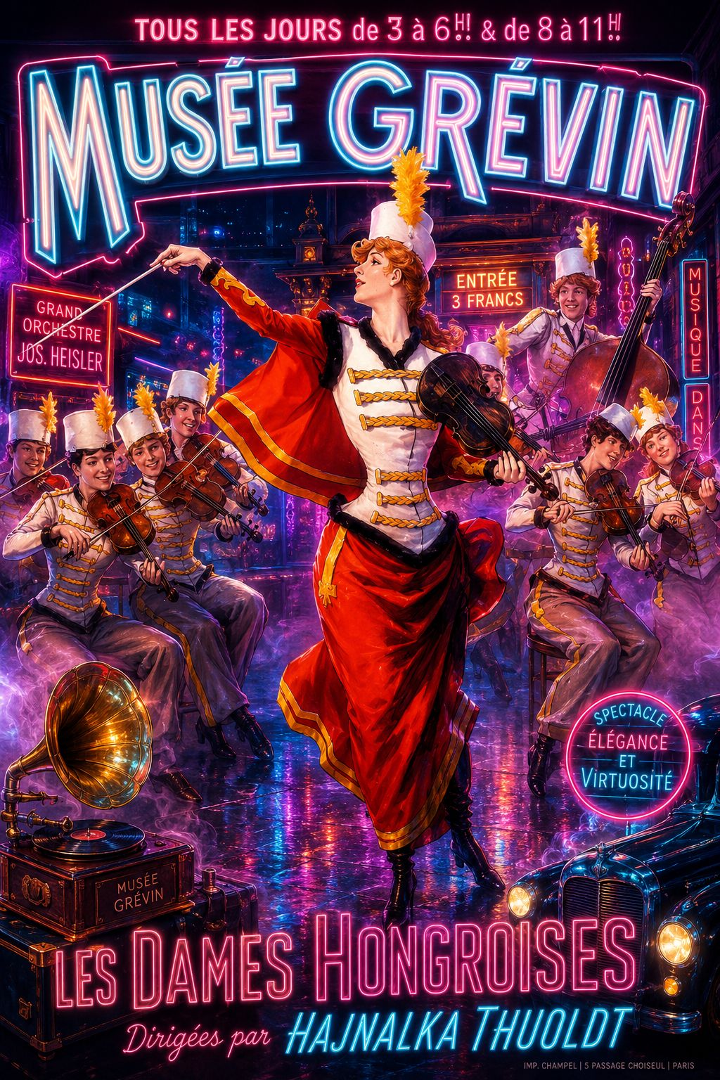 Musée Grévin. Grande Orquestra Jos. HEISLER. As Damas Húngaras. Dirigidas por HAJNALKA THUOLDT versão neon retro