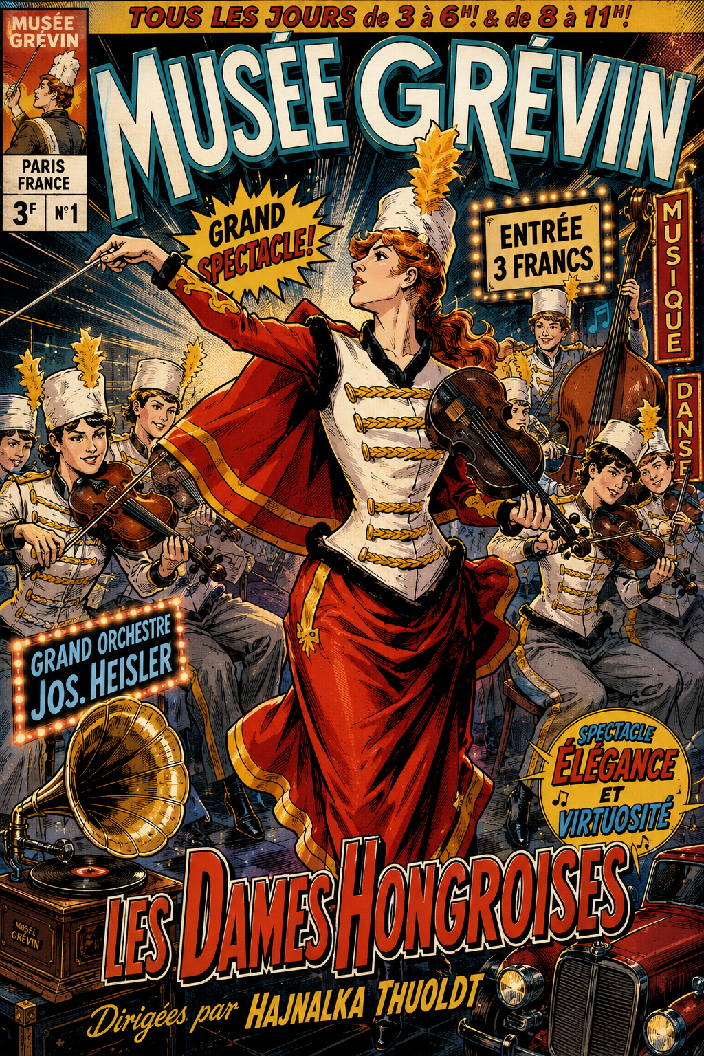 Musée Grévin. Grande Orquestra Jos. HEISLER. As Damas Húngaras. Dirigidas por HAJNALKA THUOLDT versão comic superhero
