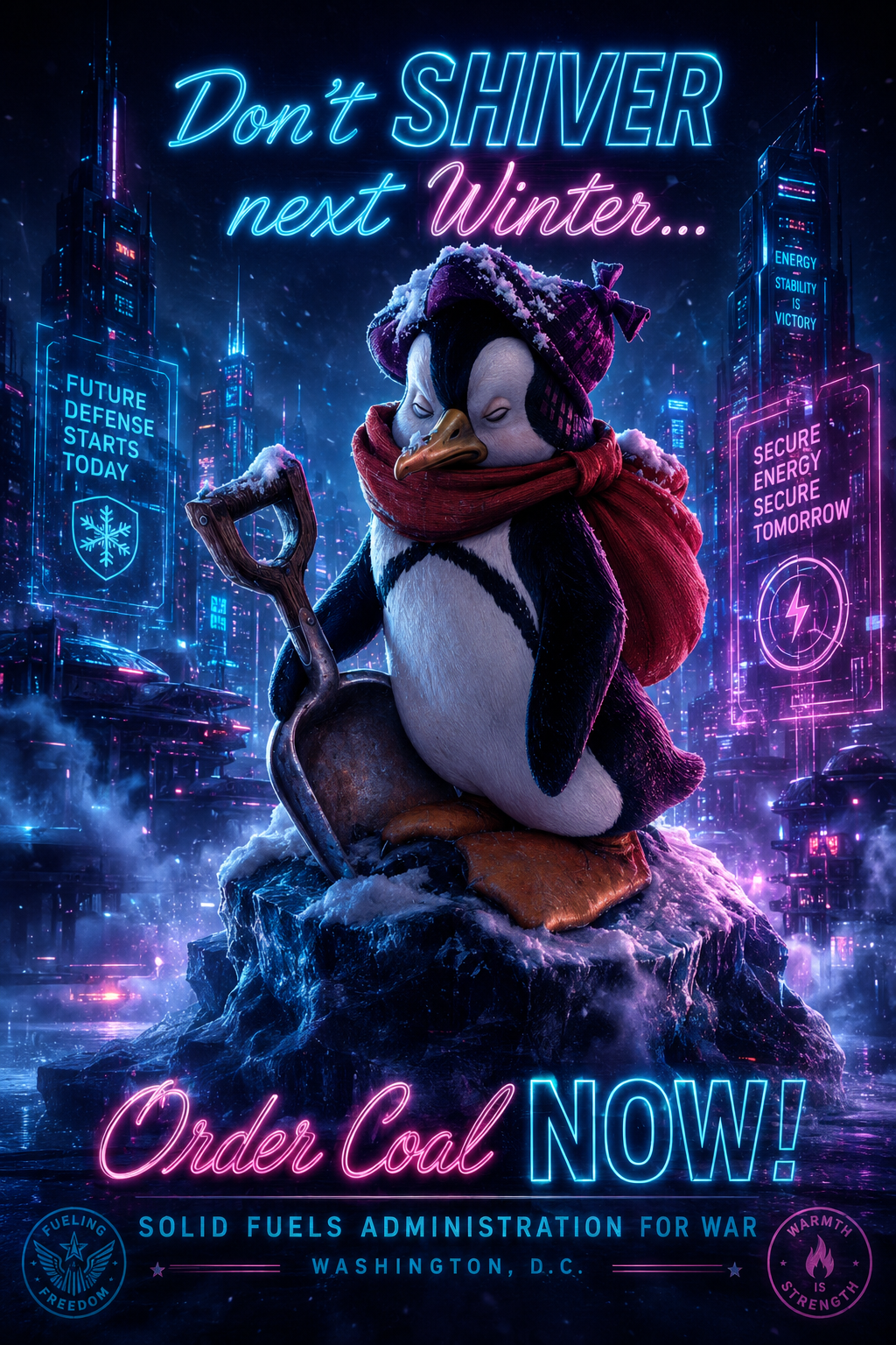 Não Trema no Próximo Inverno... Peça Carvão Agora! versão futuristic cyber