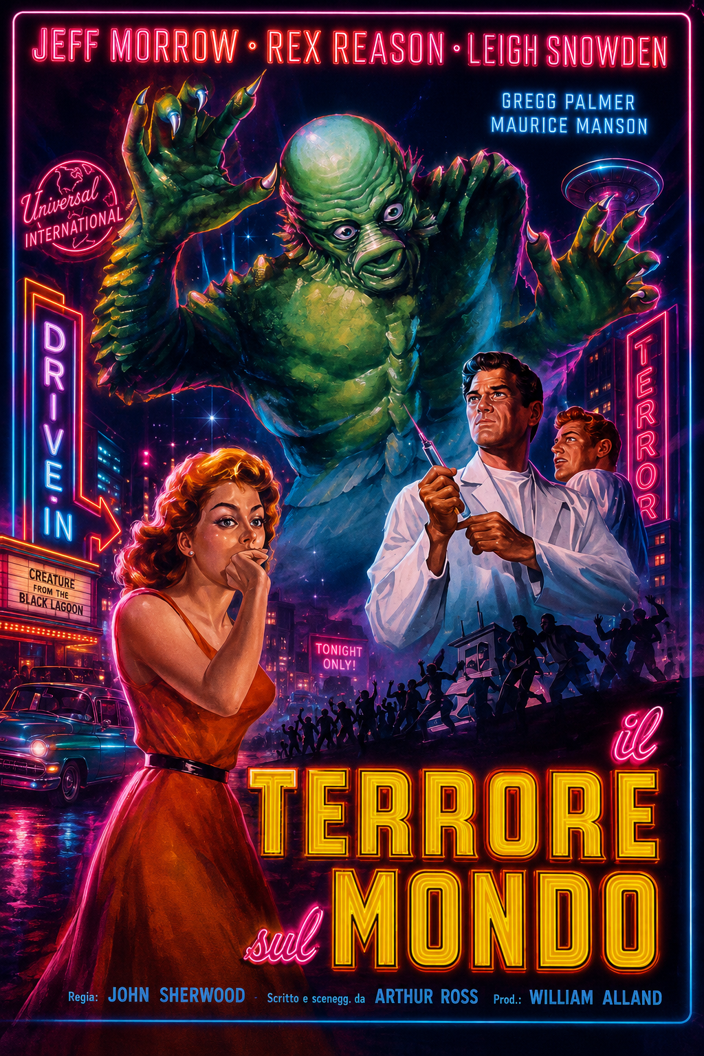 O Terror sobre o Mundo versão neon retro